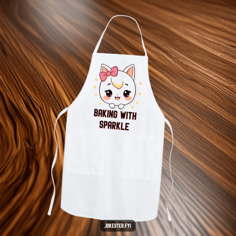 Funny Apron depicting a happy character with sparkles, perfect for radiating joy and fun.