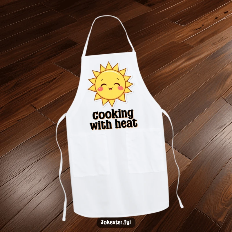 Funny sun apron decorated with a happy smiling sun character tilting its head playfully, adding a touch of comical warmth.