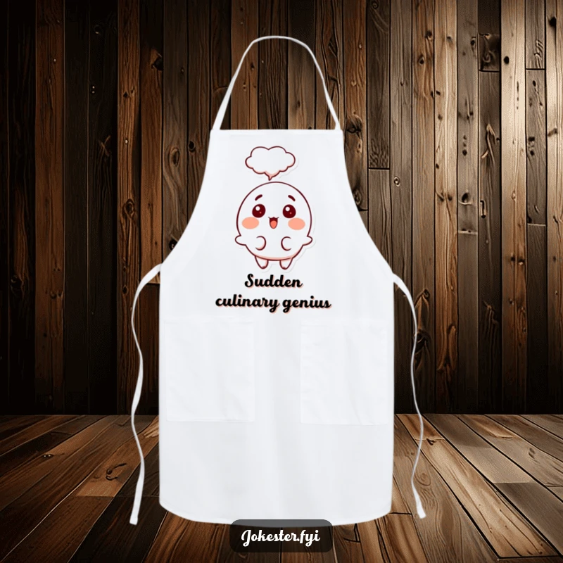 Funny surprised thought apron, a happy character with a surprised expression and a thought bubble, protecting your clothes with humor.