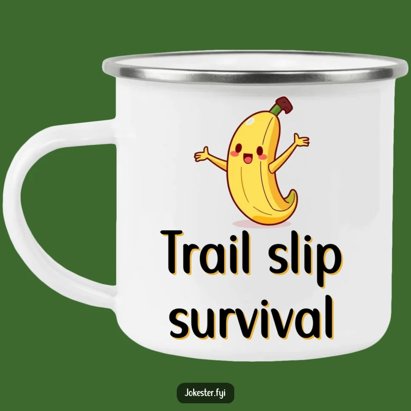 Funny Banana Slip Camping Mug: Outdoor Laughs with this Hilarious Cartoon