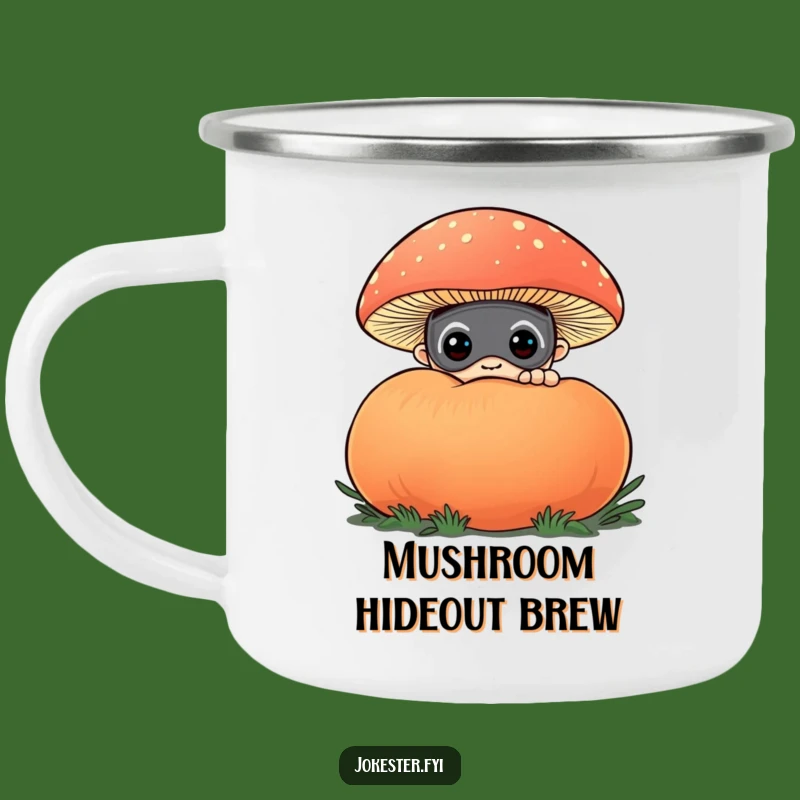 Funny Curious Masked Character Camping Mug - Sip and Explore with Mystery!