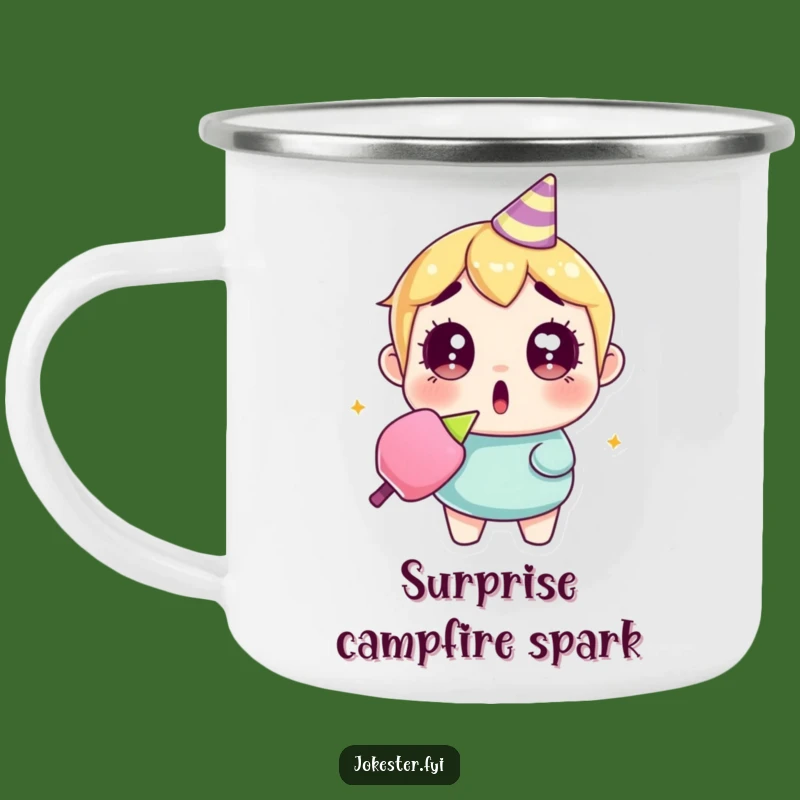 Funny Surprised Party Popper Camping Mug: Shocking Fun for Adventures, The Ultimate Funny Gift!