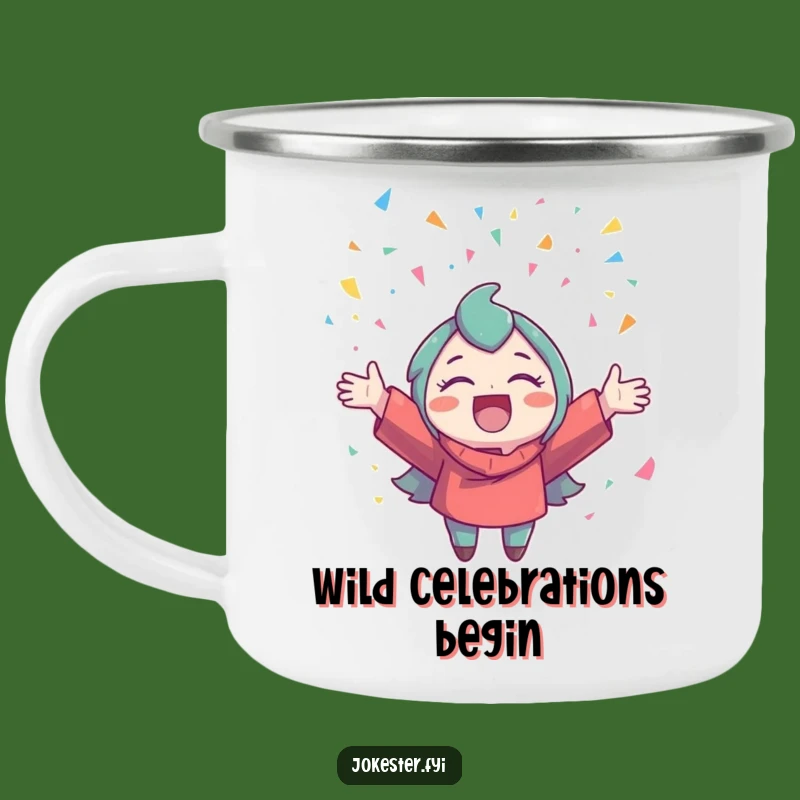 Funny Confetti Character Camping Mug: Adventure Celebration Funny Gift!