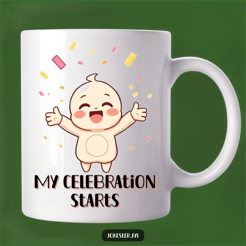 Funny Confetti Catching Mug: Joyful Celebration Character, Perfect Funny Gift