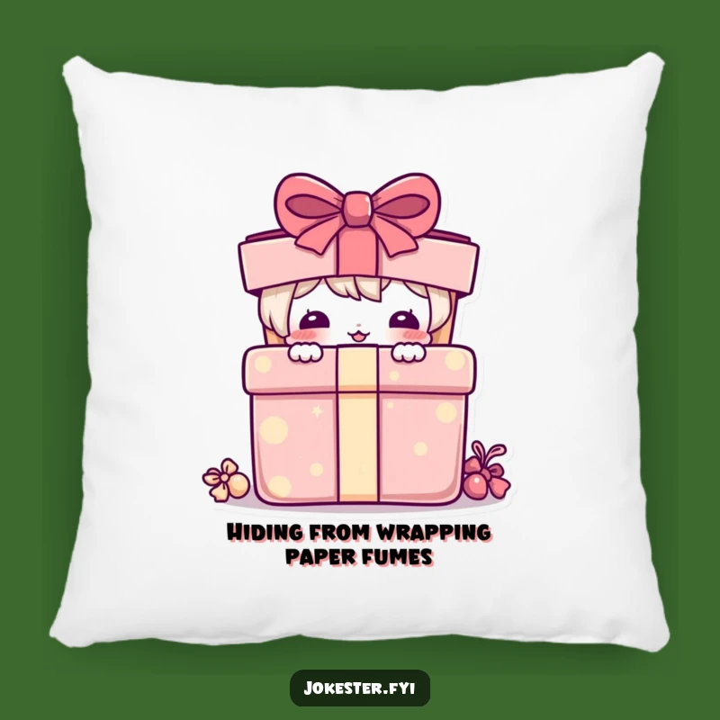 Funny Pillow: Playful Character Peeking Present - Cozy & Humorous Accent!