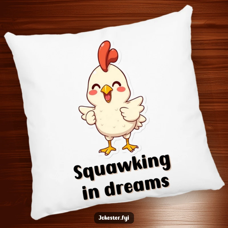 Funny pillow with a joyful character holding a rubber chicken, ready to unleash a hilarious squawk. Soft, comfy, and amusing.