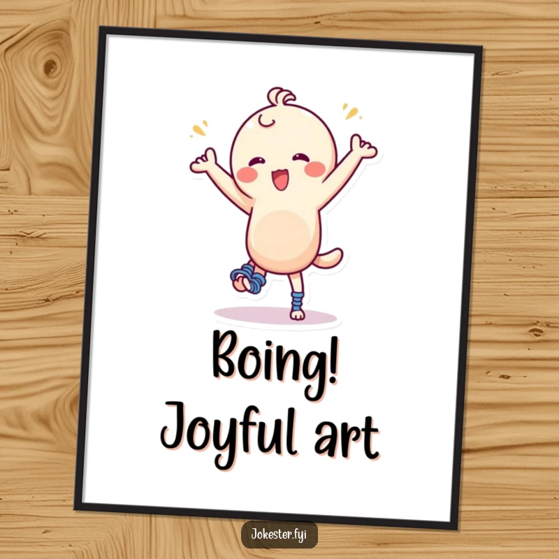 Funny Digital Art Print: A character with giant springs on its feet dances with hilarious energy, creating a joyful and comical visual.