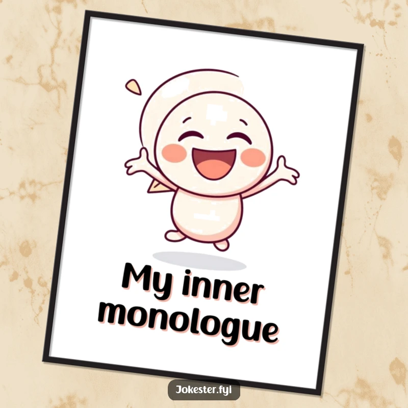 Funny speech bubble digital art print of a laughing character bouncing with glee, radiating positive, comical vibes.