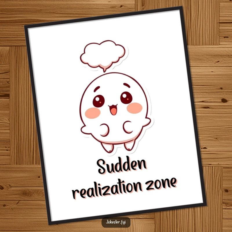 Funny surprised thought digital art print, a happy character with a surprised expression and a thought bubble, symbolizing an amusing realization.