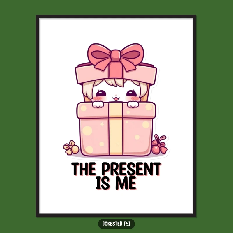 Funny Digital Art: Playful Character Peeking Present - Instant Humorous Decor!