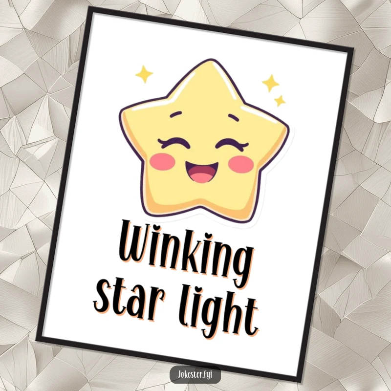 Funny Star Digital Art Print of a joyful, anthropomorphic star character winking with a playful twinkle, a humorous and radiant decoration.