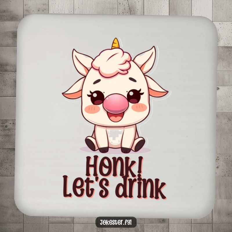 Funny Coaster: A character with a clown nose honks a tiny horn, protecting surfaces with a dose of comic relief and cheer.