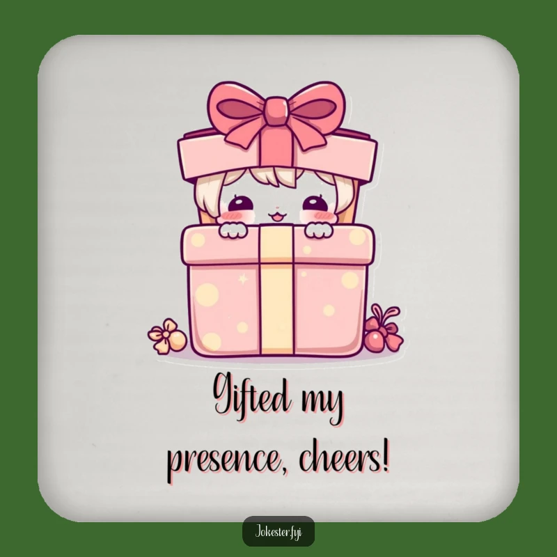 Funny Coasters (Set of 4): Playful Character Peeking Present - Protect & Amuse!