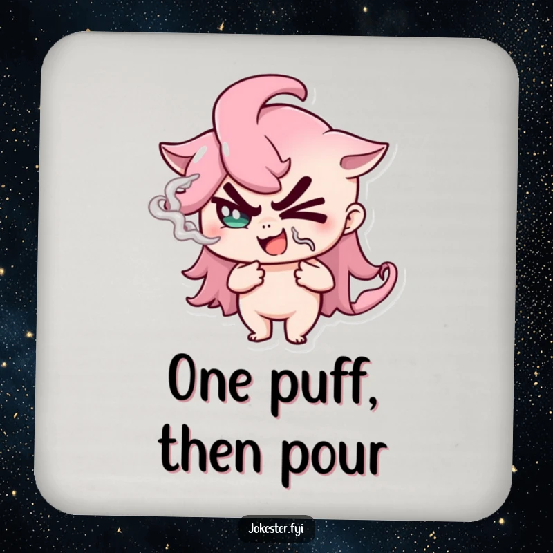 Funny Coaster featuring a winking smoke mage, adding mystique and humor to beverage protection.