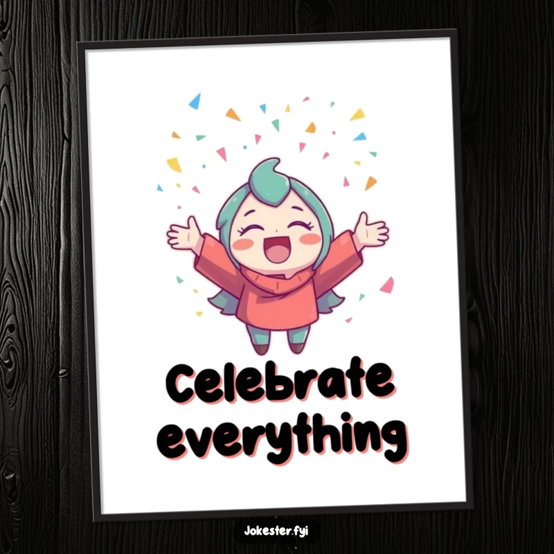 Funny Confetti Poster: A delighted character joyfully tosses confetti into the air, creating a festive atmosphere.