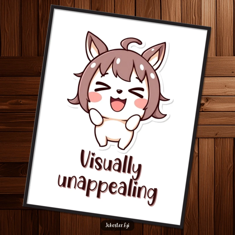 Funny joyful character making a silly face and crossing its eyes, playful wall art, goofy cartoon illustration, humorous decor, funny art gift.