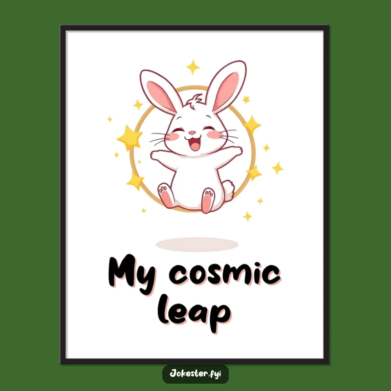 Funny Giggling Rabbit Star Hoop Poster: Enchanting Art for Dreamy Spaces