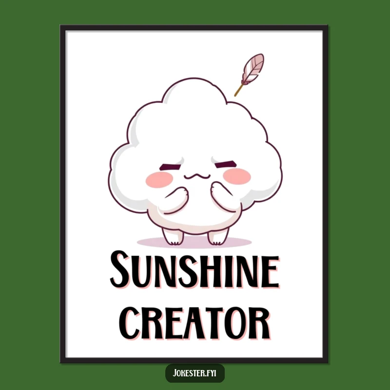 Funny Kawaii Cloud Tickle Poster: Mischievous Character's Joyful Feather Play - Wall Art Gift