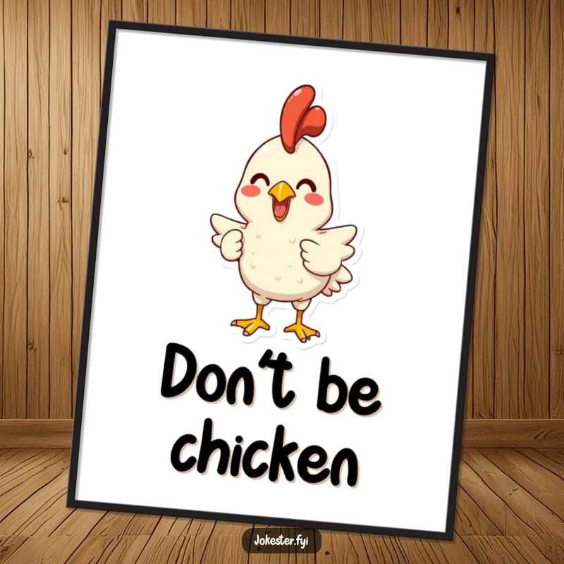 Funny poster capturing a joyful character holding a rubber chicken, about to emit a loud, comical squawk. Whimsical and amusing.