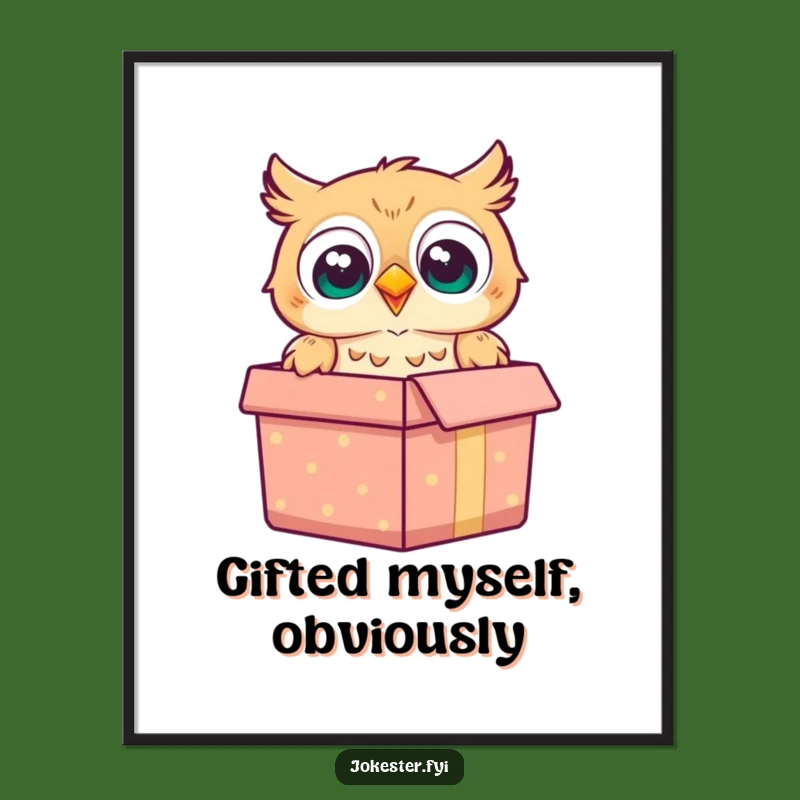 Funny Owl Gift Box Surprise Poster: Whimsical Art for a Cheerful Home