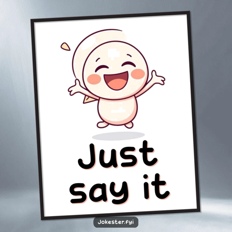 Funny speech bubble poster depicting a laughing character bouncing with glee, radiating happiness and vibrant, comical energy.