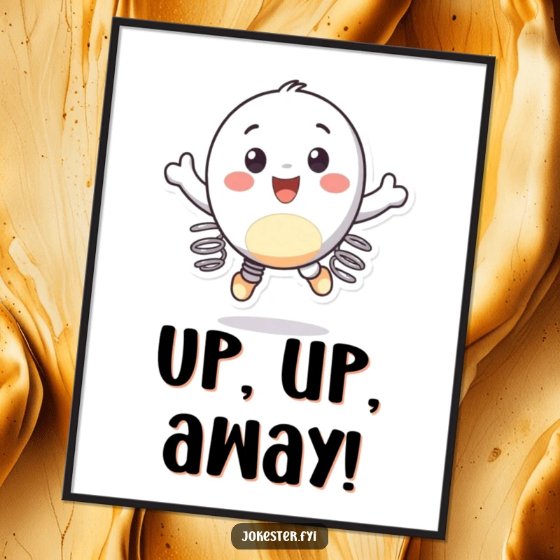 Funny poster art of a cheerful character with springs on its feet, bouncing gleefully in the air, radiating happiness.