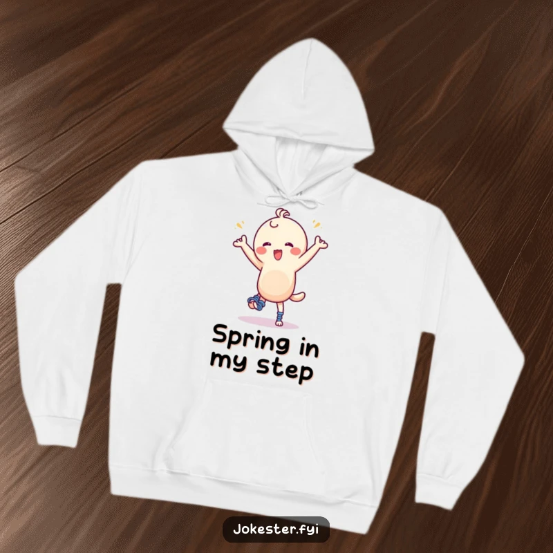 Funny Hoodie: A character with huge springs attached to its feet is caught mid-silly dance, radiating humorous, bouncy excitement and fun.