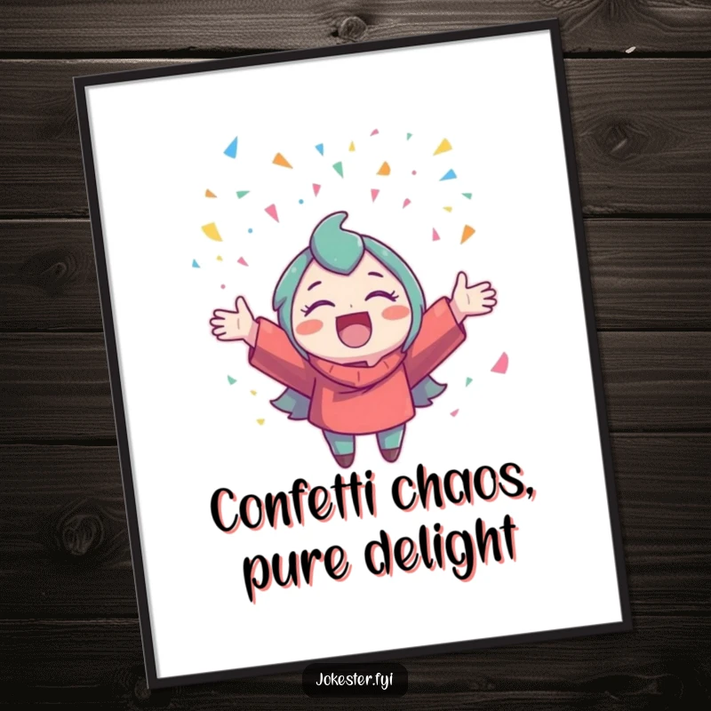 Funny Free Printable Wall Art: A character in a state of pure glee, enthusiastically throwing abundant confetti.