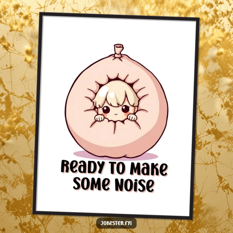 Funny Free Printable Wall Art: A curious character peeking out from behind a comically large whoopee cushion, creating a whimsical and humorous art piece.