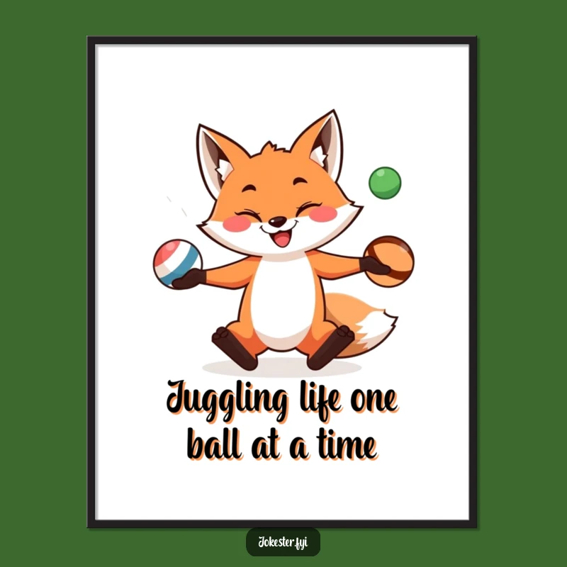 Free Printable Wall Art: Mischievous Fox Juggling Balls, Funny Downloadable Art Gift