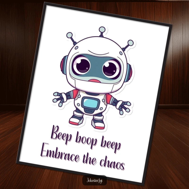 Funny Free Printable Wall Art: A robot with comically oversized, surprised googly eyes, adding playful decor to any space.