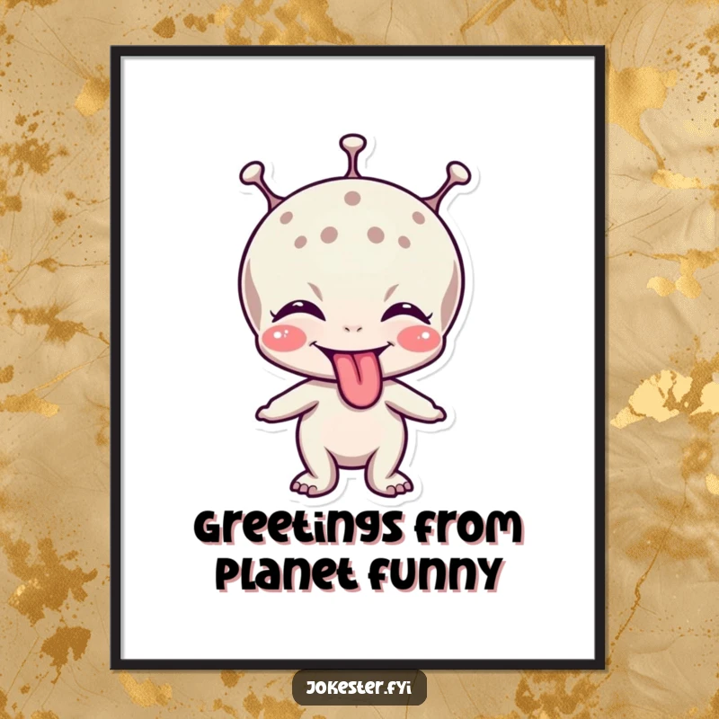Funny Free Printable Wall Art: A cheerful alien known for its giggles and playfully sticking out its tongue.