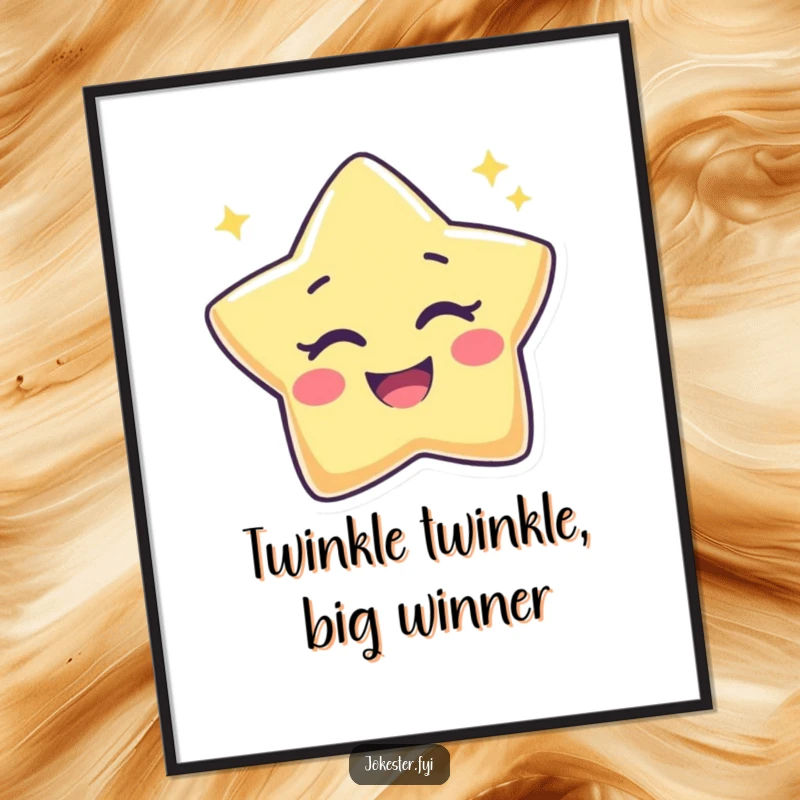 Funny Free Printable Wall Art: A joyful star character winking with a playful twinkle, radiating happiness and positive energy.