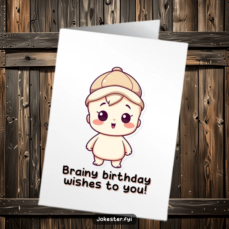 Funny Free Printable Birthday Card: A clever character in a thinking cap, eyes wide with inspiration, ready to brainstorm birthday wishes.