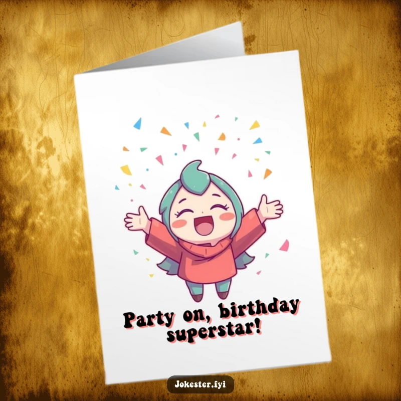 Funny Free Printable Birthday Card: A happy character gleefully tossing a shower of colorful confetti into the celebratory air.