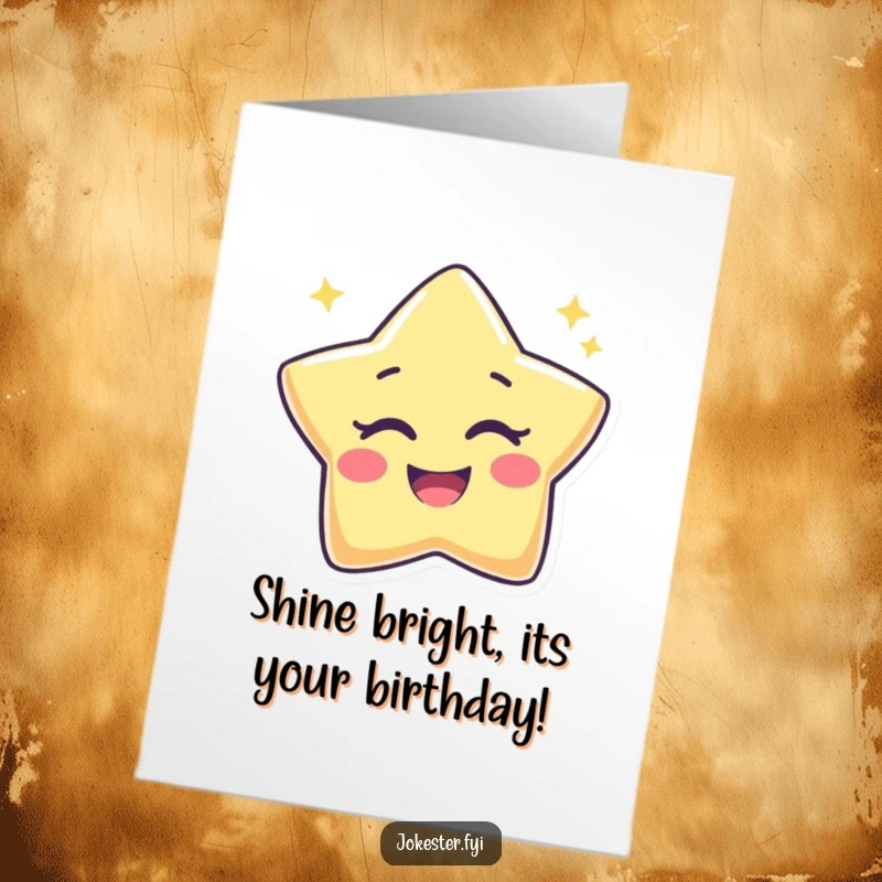 Funny Free Printable Birthday Card: A joyful star character winking playfully with a bright, energetic twinkle, sending birthday wishes.