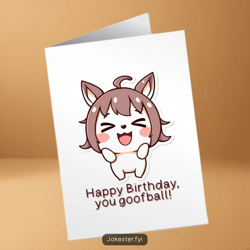 Funny Free Printable Birthday Card: A joyful character with eyes crossed in a hilarious expression, radiating birthday cheer. Downloadable silliness.