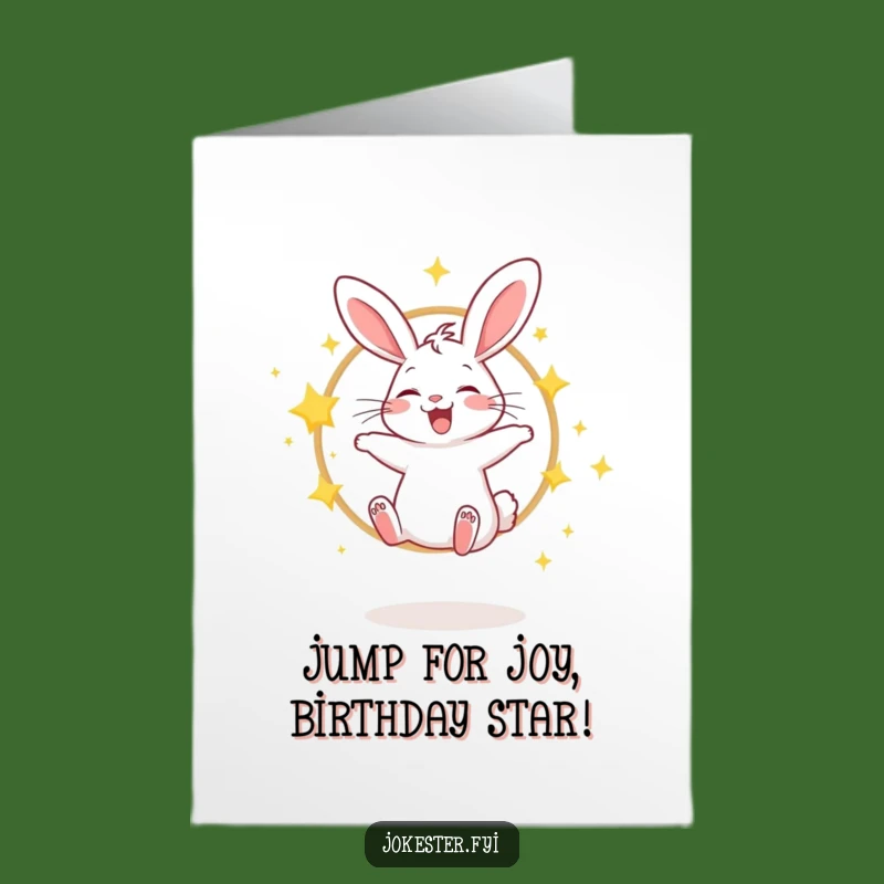 Free Printable Birthday Card: Jumping Rabbit Star Hoop Funny Downloadable Gift for Magical Celebration