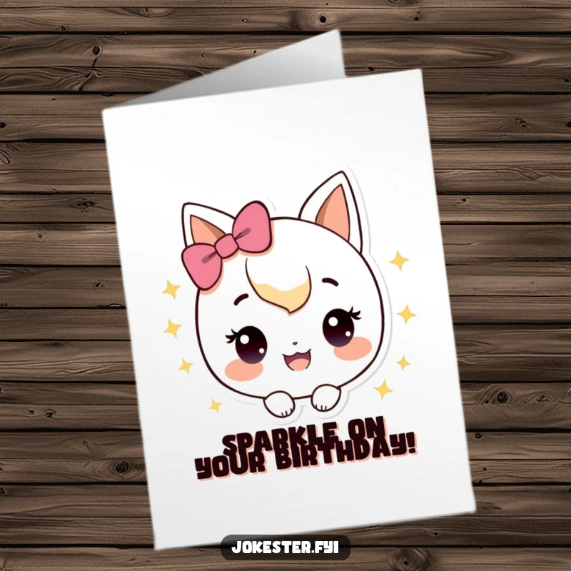 Funny Free Printable Birthday Card of a happy character surrounded by sparkles, looking exceptionally pleased and radiant.