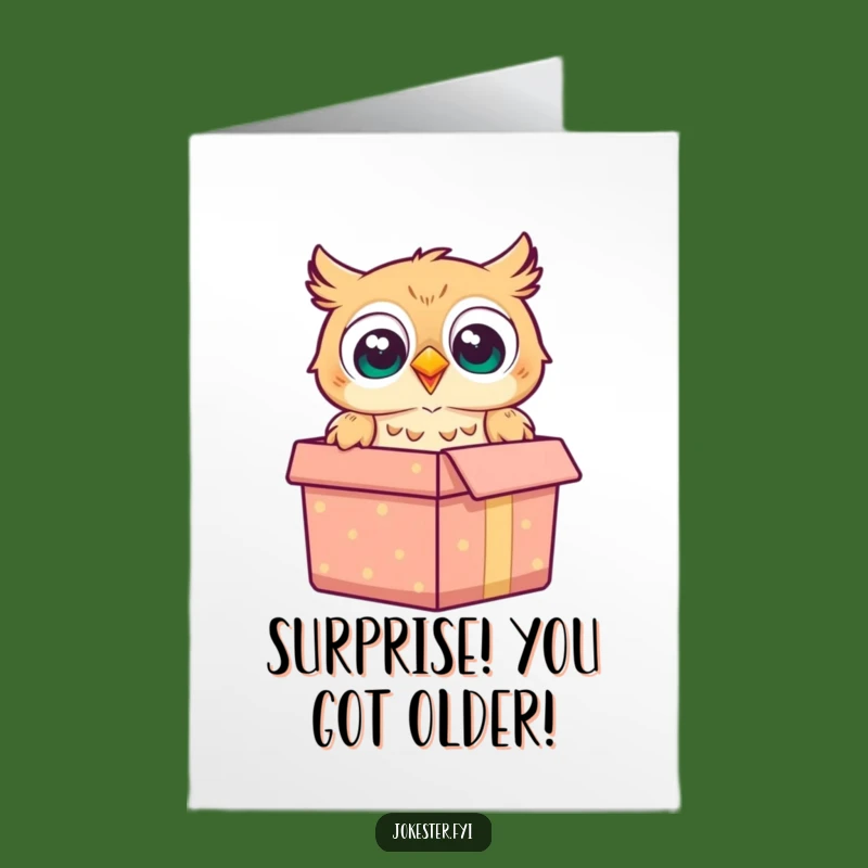 Free Printable Birthday Card: Surprised Owl Gift Box Funny Downloadable for a Hilarious Celebration