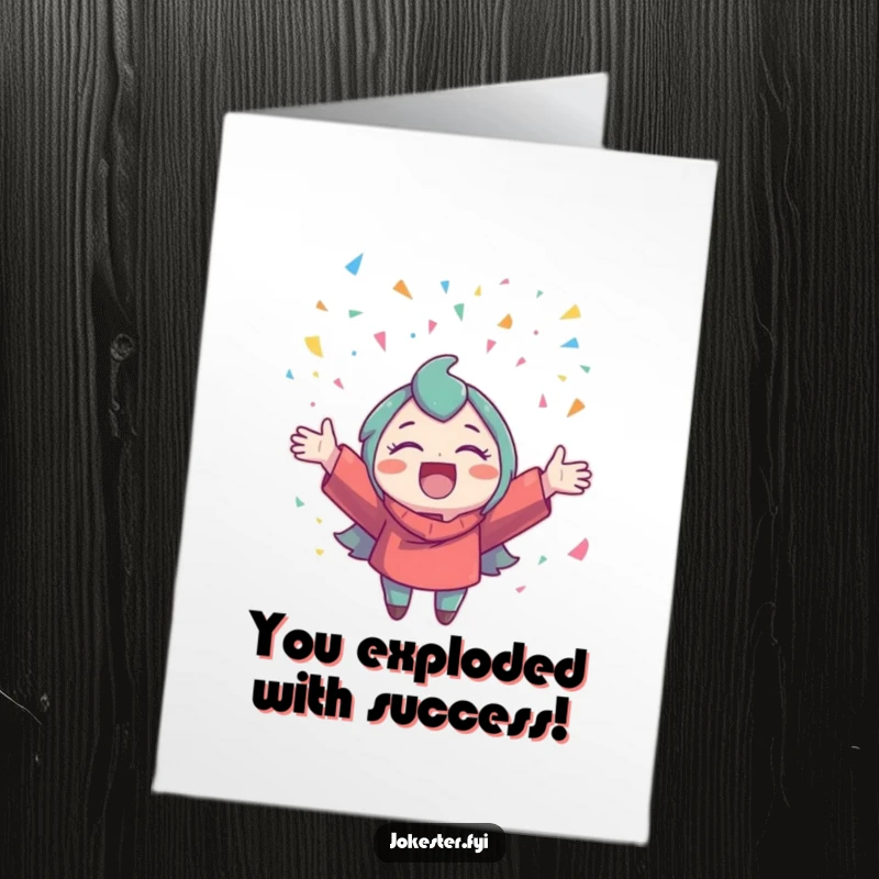 Funny Free Printable Congrats Card: A delighted character enthusiastically throwing a vibrant explosion of confetti in celebration.