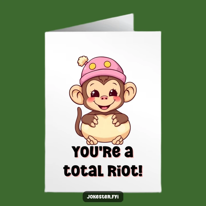 Free Printable Congrats Card: Monkey with Whoopee Cushion Funny Downloadable for Cheeky Celebrations