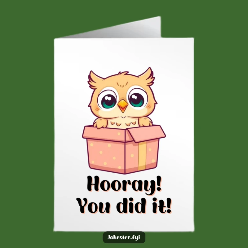 Free Printable Congrats Card: Surprised Owl Gift Box Celebration Funny Downloadable for Big News