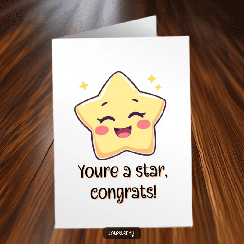 Funny Free Printable Congratulations Card: Joyful star character winking energetically, celebrating a fantastic accomplishment with a playful twinkle.