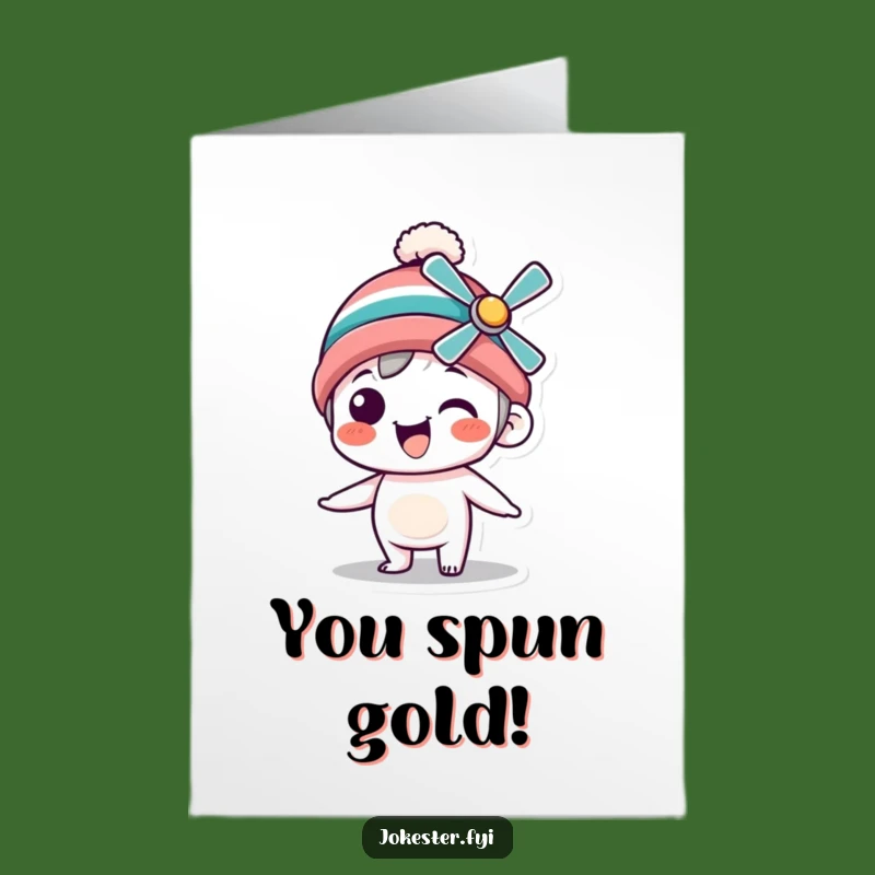 Free Printable Congratulations Card: Silly Beanie Character Spinning Excitement Downloadable