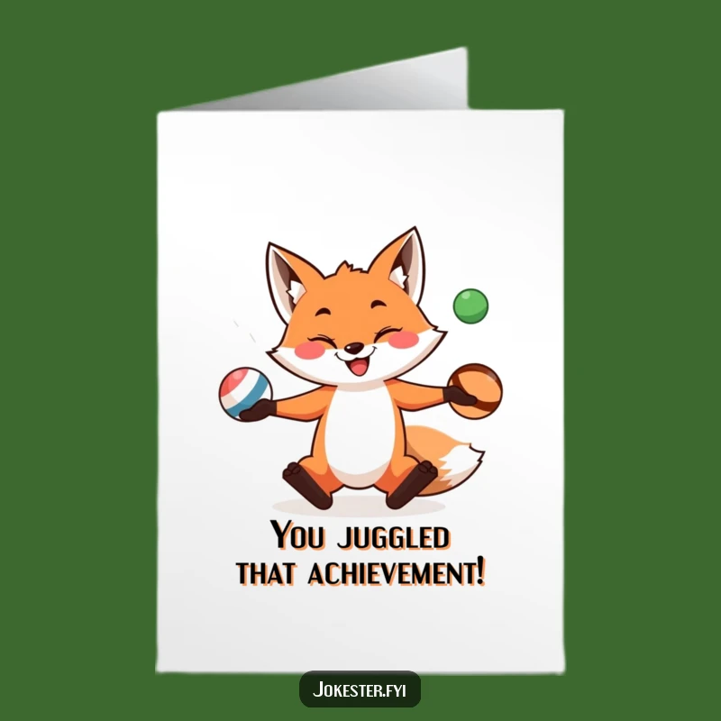 Free Printable Fox Juggling Congrats Card: Hilarious Downloadable Celebration Gift