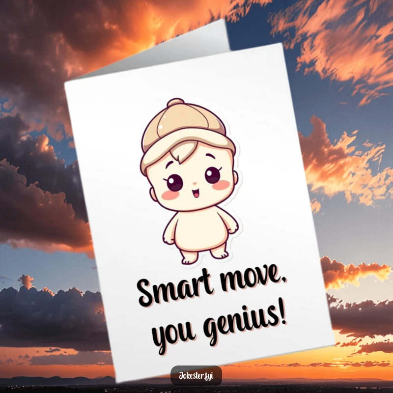 Funny Free Printable Congrats Card: A clever character wearing a thinking cap, looking inspired and ready to celebrate your amazing achievement.