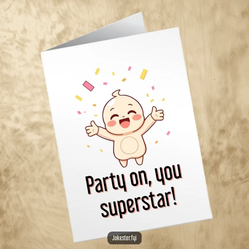 Funny Free Printable Congrats Card: A character delightedly catching falling confetti with open arms, symbolizing a shower of congratulations.