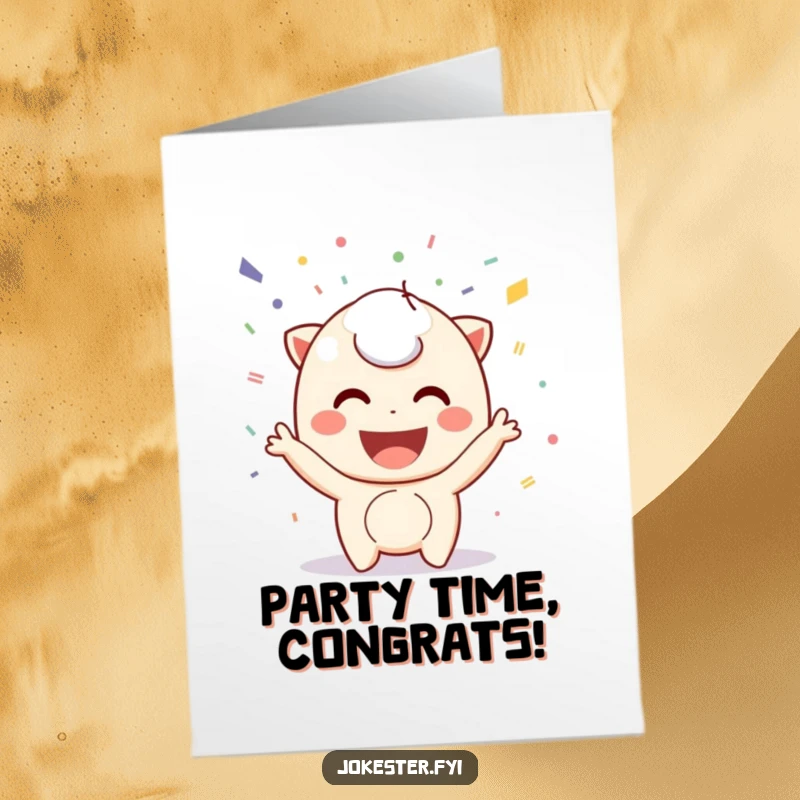 Funny Free Printable Congratulations Card: A beaming character joyfully scattering colorful confetti, celebrating a spectacular success.