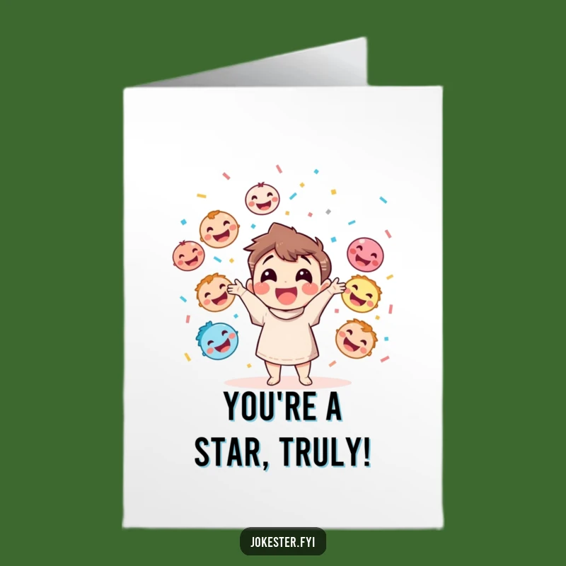 Free Printable Congrats Card: Juggling Faces Confetti Funny Downloadable for Celebratory Cheers